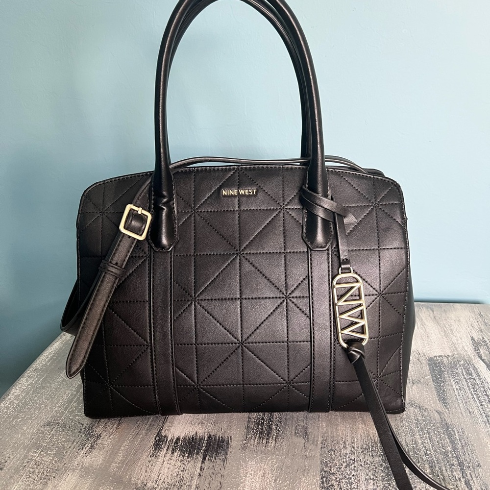 RARE Nine West Marianna Triple Compartment Satchel, Black, Great Condition